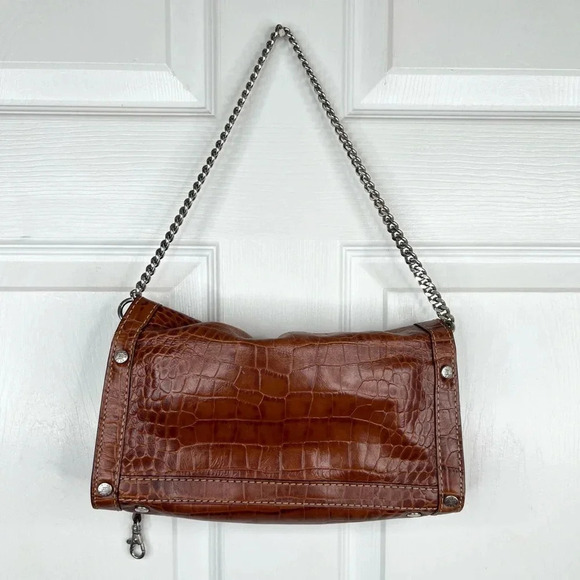MICHAEL Michael Kors Brown Crocodile Embossed Shoulder Bag Chain Strap Purse - Picture 3 of 9